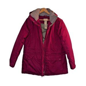 LL Bean Goose Down Parka Womens Large Puffer Jacket Coat Detachable Hooded Red